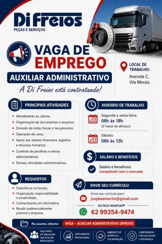 Vaga auxiliar administrativo/ caixa 