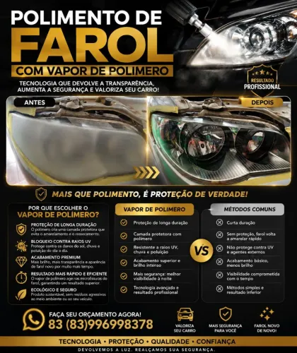 Polimento de farol com vapor 