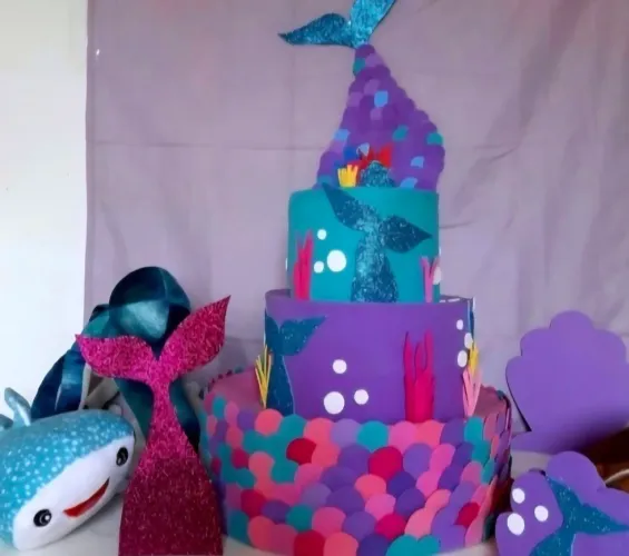 Decoração de Festa Sereia com pelucia e personagens do fundo do mar
