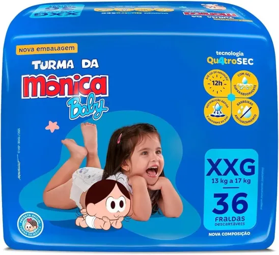 Fraldas turma da Mônica XXG pct 36 fraldas
