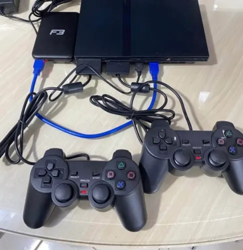 Ps2 Slim Opl Hd 1 Tera 2 Controles com fio + Cabos