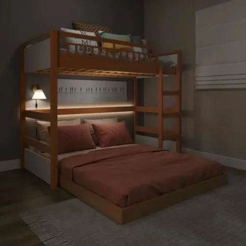 Cama Beliche Casal + Solteiro Completa