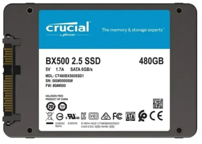 SSD Crucial BX500-480GB 3D NAND com Windows10 64 bits
