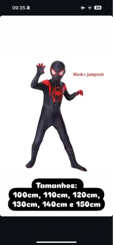 Fantasias Homem Aranha - Tamanhos 100cm a 150cm
