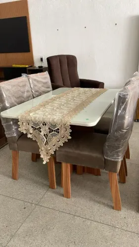 Conjunto De Mesa 4 Cadeiras tecido Suede 100% MDF Freijó Off White - Montagem Grátis 