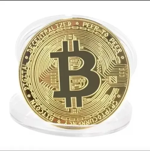 Moeda Bitcoin (Ouro)  Moeda Virtual - Cripto Moeda + Case Protetor Acrílico