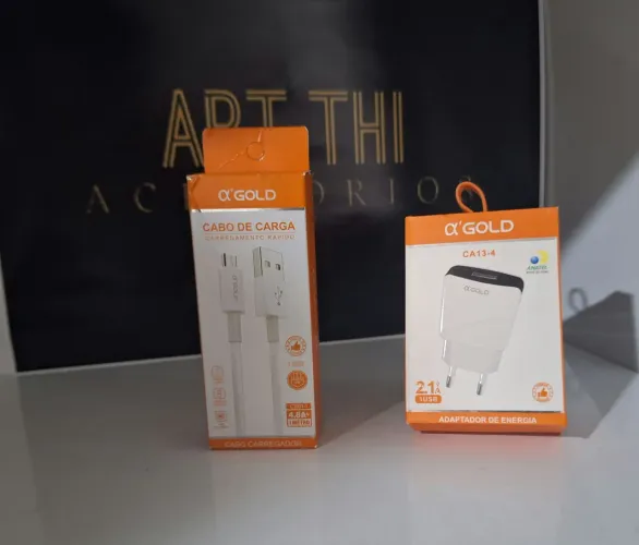 2Kit Carregador Rápido A'Gold - Cabo USB + Adaptador de Parede