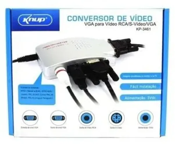 CONVERSOR DE VÍDEO VGA PARA AV/ S-VIDEO/ VGA.  KNUP KP-3461