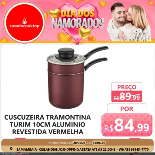 Cuscuzeira tramontina turim 10cm aluminio chumbo revestida