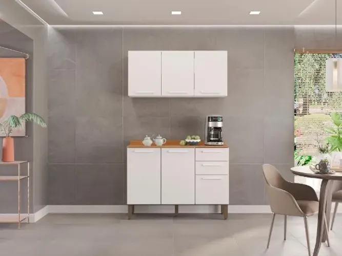 Armário de Cozinha Aéreo 3 portas + Balcão New Valência Branco Até 12x