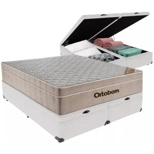Colchão Queen Airtech Springpocket + Base Box Baú Branco