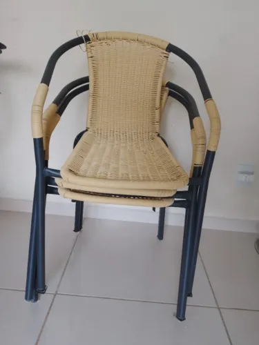 4 CADEIRAS Outzen Rattan Aço Café Claro