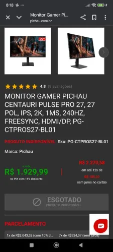Monitor Gamer Centauri Pulse pro 27P QHD
