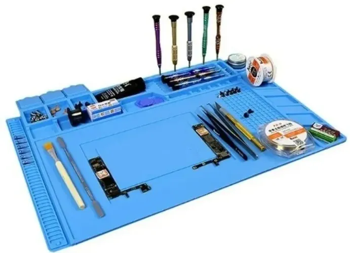 Manta Magnética Antiestática Profissional com Porta Itens Silicone Azul - Grande 300x450 