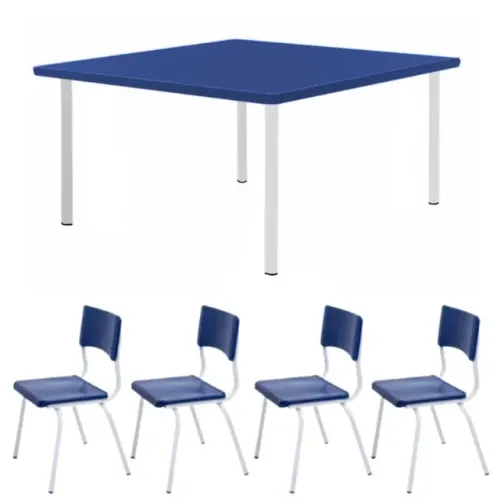 Conjunto Infantil Azul com 4 Cadeiras e Mesa Quadrada Tampo Plástico 2 a 6 Anos 44000