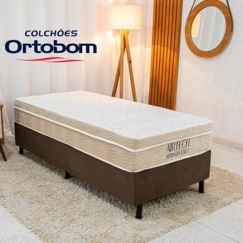 Box Solt. Sued + Colchão Solt. Airtech Springpocket Molas Ensacadas - Ortobom