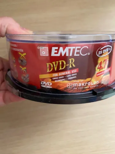 DVD-R EMTEC, 4.7 gigabyte, embalagem com 25, novo. 