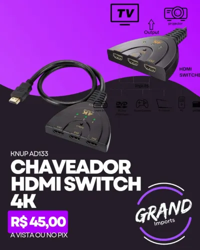 Chaveador HDMI switch hdmi 4k