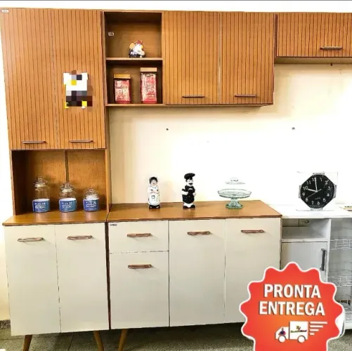 Cozinha Olinda 10 portas com Balcão - Freijó UV/Ripado/Off Acetinado - Em Oferta