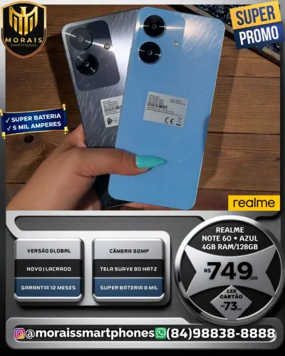 Realme Note 60 - 128GB | 4GB RAM - NOVO | LACRADO | PRONTA ENTREGA | GARANTIA 01 ANO