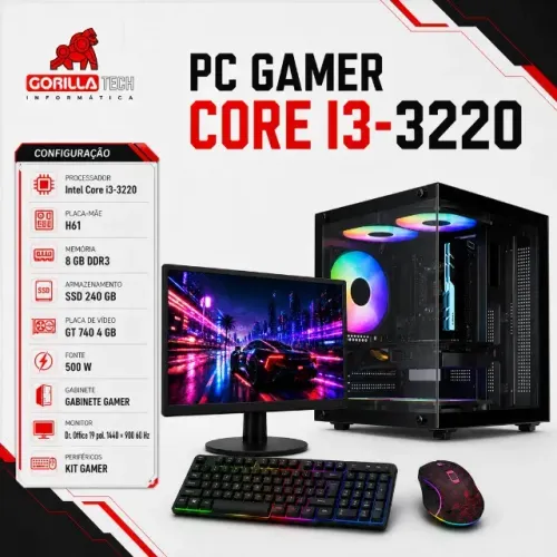 PC Completo i3-3220 GT 740 8GB SSD 240GB + Monitor 19" Novo