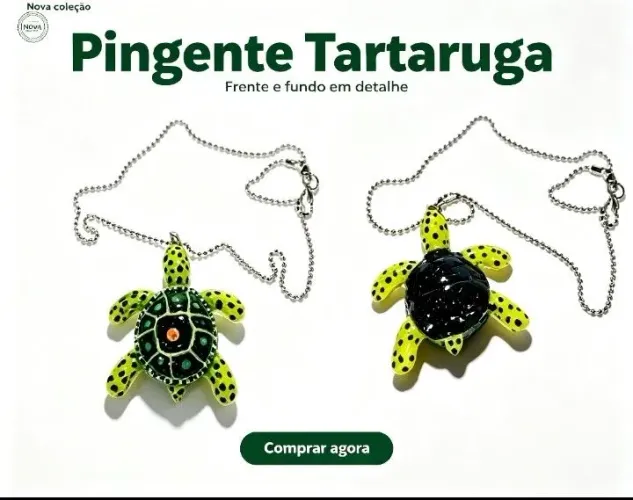 Cordão com pingente tartaruga em porcelanato e cordão fino de extras