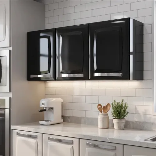 Armário Aéreo de Cozinha Itatiaia Rose com 3 Portas Preto