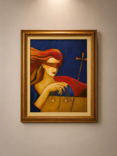 Quadro Decorativo - Pintura em Tela com Moldura de Madeira | Justiça / Deusa da Justiça