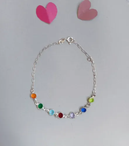 Pulseira de prata 925 legítima com zircônias coloridas