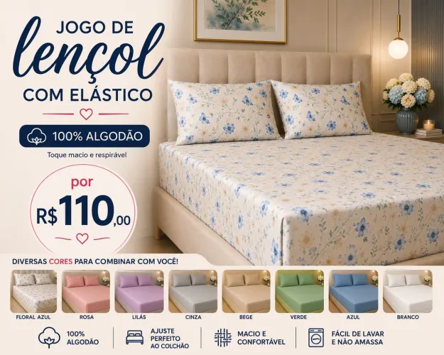 Jogo de lençol com elástico