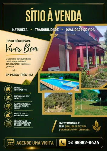 Venda ou arrendamento de sítio, ótimo para retiros espirituais 75.000m²