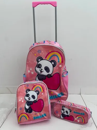 Kit mochila escolar com rodinhas, lancheira, estojo porta lápis, infantil