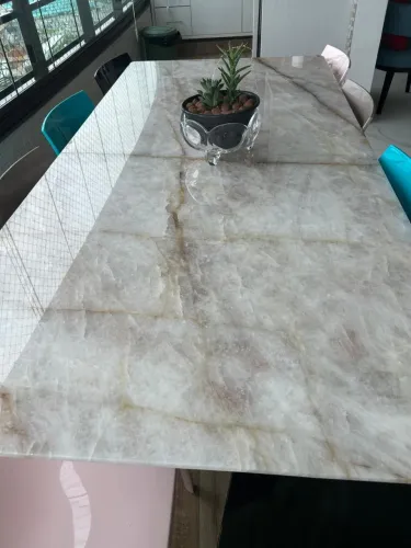 Tempo de mesa de jantar quartzo rosa
