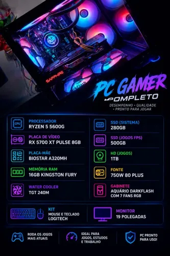 Pc Gamer Ryzen 5 5600g + RX 5700 XT Pulse 8gb