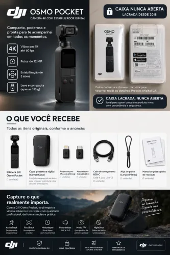 CÂMERA DJI OSMO POCKET 1 GERAÇÃO - NOVA E LACRADA