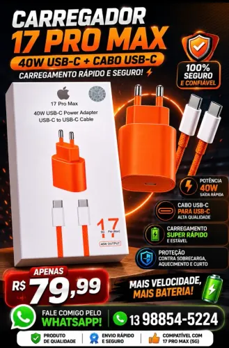 CARREGADOR TURBO 40W IPHONE TIPO C