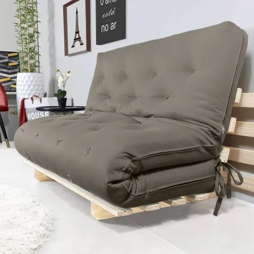 Sofá-cama futon cinza casal