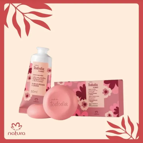 Kit Natura Tododia Flores - Creme Mãos e Sabonetes - Flor de Pêssego e Jasmim