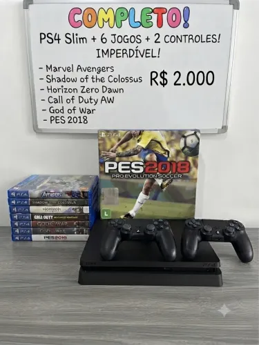 Vendo PlayStation 4 Slim + 2 Controles + 6 Jogos Incríveis (Completo!)