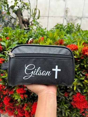 Necessaire de couro sintético personalizada