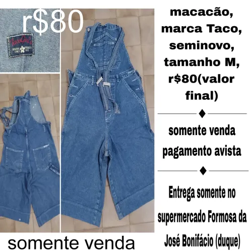Macacão jeans feminino marca Taco Tam M seminovo r$80