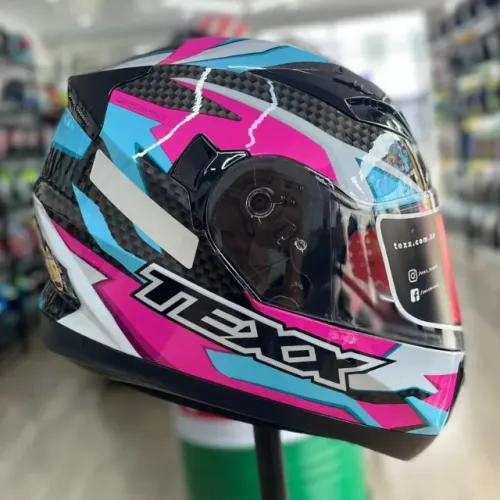 CAPACETE STRIKE RIDE AZUL ROSA BRANCO PRETO 12X NO CARTÃO