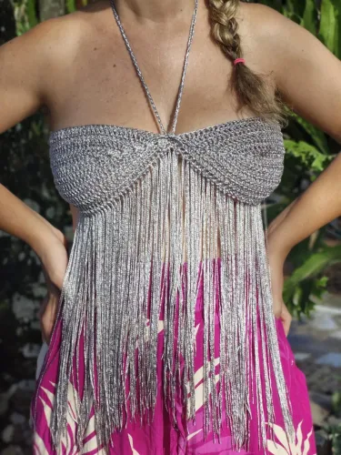 Cropped prateado crochê