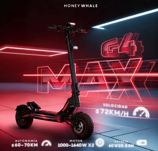 PATINETE HONEY WHALE G4 MAX 2 MOTORES 3.280W POTÊNCIA ATÉ 72KMH 70KM AUTONOMIA.
