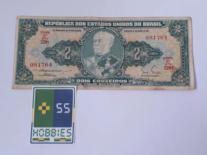 Cédula Dinheiro Antiga 2 Cruzeiros "Duque de Caxias" 1955-1967