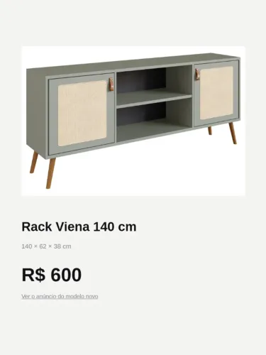 Rack Viena 140cm verde com portas de tela e pés de madeira