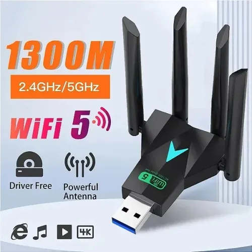 Adaptador de Rede Wi-Fi 5 Dual Band AC1300 Mbps USB 3.0 para PC e Notebook