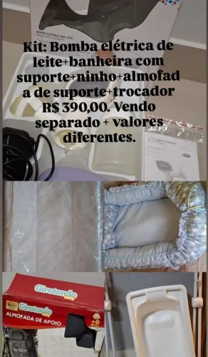Kit Bomba eletrica de leite+ Banheira com suporte+ninho+almofada de apoio+ trocador