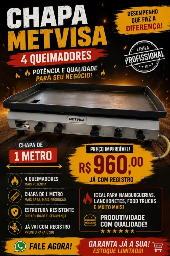Chapa MetVisa 4 queimadores