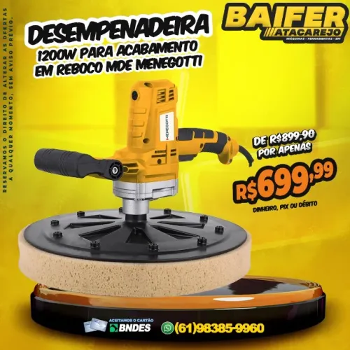 Desempenadeira 1200w Elétrica Para Acabamento em Reboco MDE Menegotti